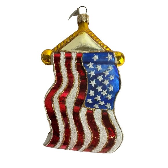 Blown Glass Ornament Stars & Stripes American Flag - Picture 1 of 3